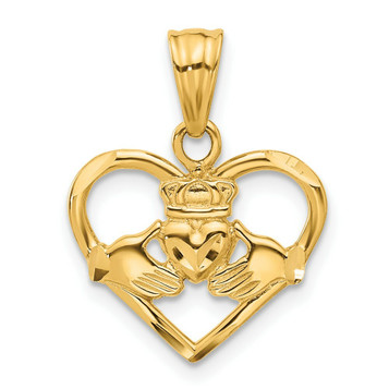 14K Yellow Gold Claddagh Charm 22mm length - (A82-961)