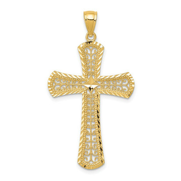 14K Yellow Gold Diamond-cut Filigree Cross Pendant 42mm length - (A83-266) 14K Yellow Gold Diamond-cut Filigree Cross Pendant 42mm length - (A83-266)