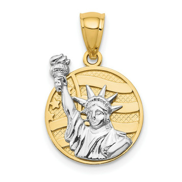 14K Two-tone Gold Small Lady Liberty On American Flag Disk Pendant - (A83-449)