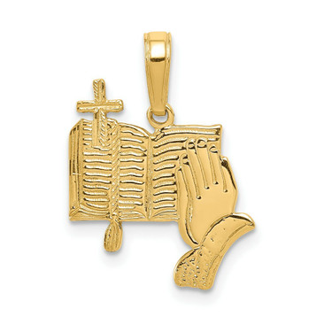 14K Yellow Gold Bible, Praying Hands, and Cross Pendant - (A83-553)