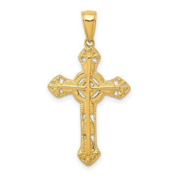 14K Yellow Gold Stick Cross On Ornate Cross Pendant - (A83-886)