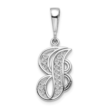 14K White Gold Solid Polished Filigree Initial Letter J Pendant - (A84-166)