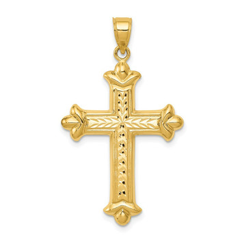 14K Yellow Gold Reversible Diamond-cut Cross Pendant 39mm length - (A84-972)