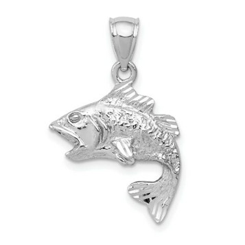 14K White Gold Polished & Textured Bass Pendant - (A85-179) 14K White Gold Polished & Textured Bass Pendant - (A85-179)