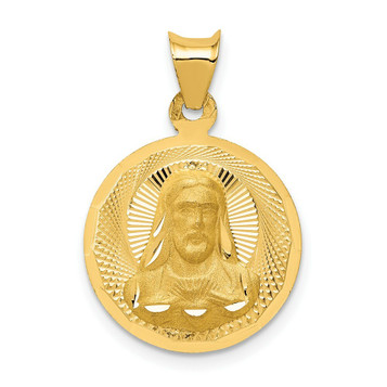 14K Yellow Gold Polished & Diamond-cut Sagrado Corazon Circle Pendant - (A85-585) 14K Yellow Gold Polished & Diamond-cut Sagrado Corazon Circle Pendant - (A85-585)