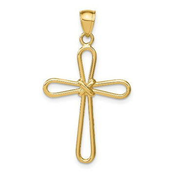 14k Yellow Gold Polished Rounded Cross with -X- Center Pendant - (A86-202)