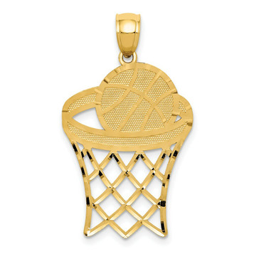 14K Yellow Gold Basketball in Hoop Diamond Cut Pendant - (A86-865) 14K Yellow Gold Basketball in Hoop Diamond Cut Pendant - (A86-865)