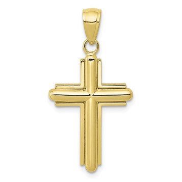 10K Yellow Gold Polished Beveled Stick Cross With Frame Pendant - (A88-733)