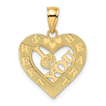 14K Yellow Gold I Heart You In Sweetheart Heart Frame Charm Pendant - (A89-390) 14K Yellow Gold I Heart You In Sweetheart Heart Frame Charm Pendant - (A89-390)