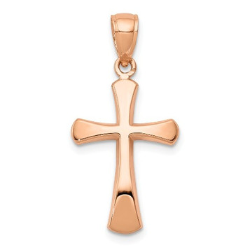 14K Rose Gold Polished Beveled Cross With Round Tips Charm Pendant - (A93-191) 14K Rose Gold Polished Beveled Cross With Round Tips Charm Pendant - (A93-191)