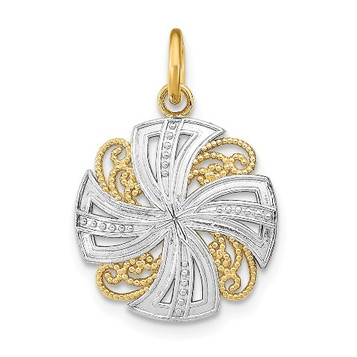 14K Yellow Gold with White Rhodium Pinwheel Medallion Charm Pendant - (A94-396) 14K Yellow Gold with White Rhodium Pinwheel Medallion Charm Pendant - (A94-396)