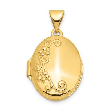 14K Yellow Gold Floral Locket 24x17mm - (A99-566)