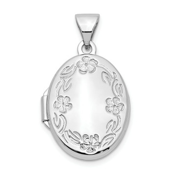 14K White Gold 17mm Oval Leaf Floral Hand Engraved Locket 25x17mm - (A99-572)