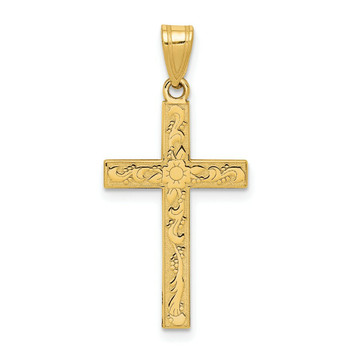 14K Yellow Gold Floral Cross Pendant 28mm length - (B11-631) 14K Yellow Gold Floral Cross Pendant 28mm length - (B11-631)