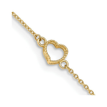 14K Yellow Gold Textured and Polished Heart Anklet - Length 10'' inches - (C64-130) 14K Yellow Gold Textured and Polished Heart Anklet - Length 10'' inches - (C64-130)