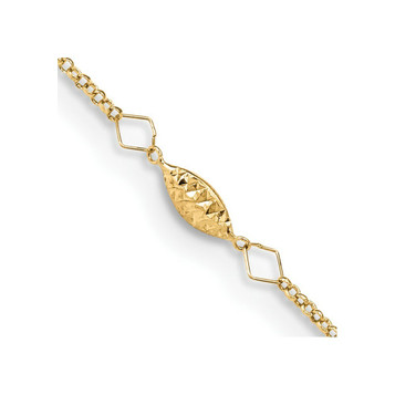 14K Yellow Gold Circle Chain Diamond-cut Rice Puff Beads with 1'' extension Anklet - Length 9'' inches - (C64-258) 14K Yellow Gold Circle Chain Diamond-cut Rice Puff Beads with 1'' extension Anklet - Length 9'' inches - (C64-258)
