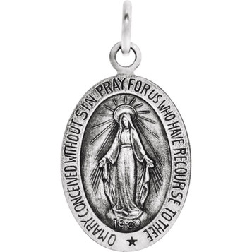 14K White Gold 12x8mm Oval Miraculous Medal - (B15-152) 14K White Gold 12x8mm Oval Miraculous Medal - (B15-152)