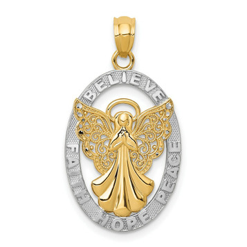 14K Yellow Gold Two-tone Believe/Peace/Faith/Hope Angel Pendant - (A83-693) 14K Yellow Gold Two-tone Believe/Peace/Faith/Hope Angel Pendant - (A83-693)