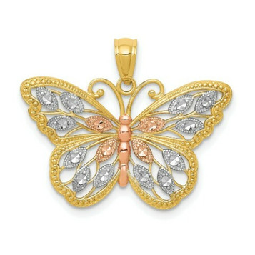 14K Yellow Gold and Rhodium Diamond-cut Butterfly Pendant - (A84-124) 14K Yellow Gold and Rhodium Diamond-cut Butterfly Pendant - (A84-124)