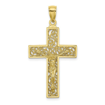 10K Yellow Gold Textured Swirl Design Crucifix Charm Pendant - (A89-600) 10K Yellow Gold Textured Swirl Design Crucifix Charm Pendant - (A89-600)