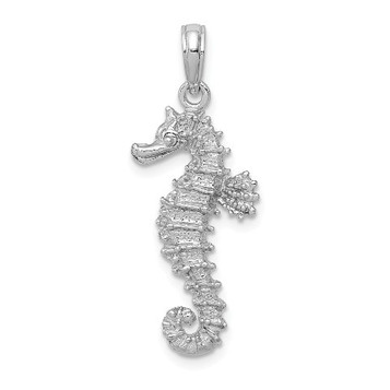 14k White Gold Polished Open-Backed Seahorse Pendant - (A90-687)