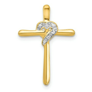 14K Yellow Gold Diamond Accent Heart Cross Chain Slide - (A97-302) 14K Yellow Gold Diamond Accent Heart Cross Chain Slide - (A97-302)