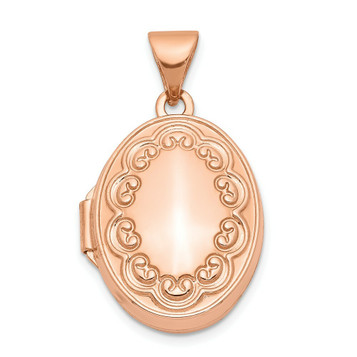 14K Rose Gold 17mm Scroll Oval Locket - (A99-223) 14K Rose Gold 17mm Scroll Oval Locket - (A99-223)