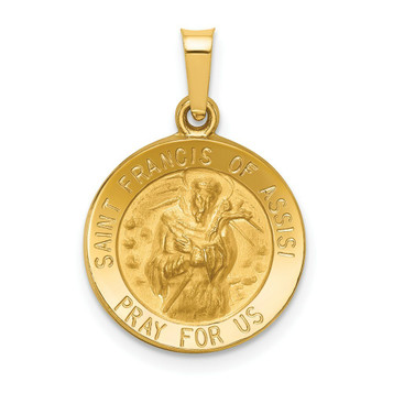 14K Yellow Gold Polished & Satin Finish St. Francis of Assisi Medal Pendant 16mm width - (B11-127) 14K Yellow Gold Polished & Satin Finish St. Francis of Assisi Medal Pendant 16mm width - (B11-127)