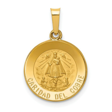 14K Yellow Gold Polished & Satin Finish Caridad Del Cobre Medal Pendant 15mm width - (B11-174) 14K Yellow Gold Polished & Satin Finish Caridad Del Cobre Medal Pendant 15mm width - (B11-174)
