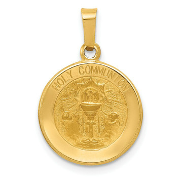 14K Yellow Gold Polished and Satin Holy Communion Medal Pendant 15mm width - (B11-266) 14K Yellow Gold Polished and Satin Holy Communion Medal Pendant 15mm width - (B11-266)