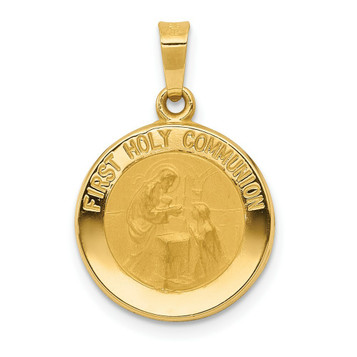 14K Yellow Gold Polished and Satin First Holy Communion Medal Pendant 15mm width - (B11-274) 14K Yellow Gold Polished and Satin First Holy Communion Medal Pendant 15mm width - (B11-274)