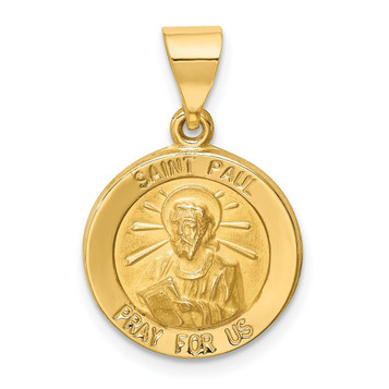 14K Yellow Gold Polished & Satin Finish St. Paul Medal Pendant 15mm width - (B11-317)