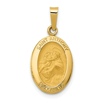 14K Yellow Gold Polished & Satin Finish St. Anthony Medal Pendant 11mm width - (B11-336) 14K Yellow Gold Polished & Satin Finish St. Anthony Medal Pendant 11mm width - (B11-336)