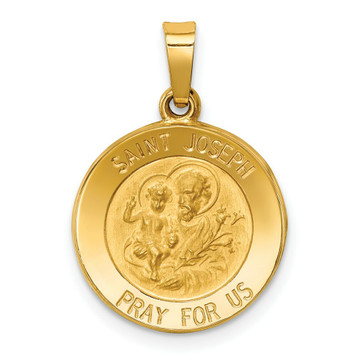 14K Yellow Gold Polished & Satin Finish St. Joseph Medal Pendant 15mm width - (B11-342)