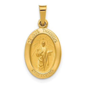 14K Yellow Gold Polished & Satin Finish St. Jude Thaddeus Medal Pendant 11mm width - (B11-594) 14K Yellow Gold Polished & Satin Finish St. Jude Thaddeus Medal Pendant 11mm width - (B11-594)