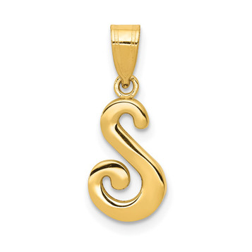 14K Yellow Gold S Script Initial Letter Pendant - (B11-935)