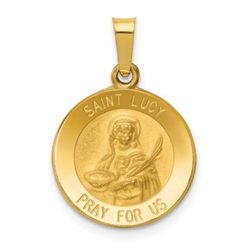 14K Yellow Gold Polished & Satin Finish St. Lucy Medal Pendant 15mm width - (B13-464) 14K Yellow Gold Polished & Satin Finish St. Lucy Medal Pendant 15mm width - (B13-464)