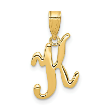 14K Yellow Gold K Script Initial Letter Pendant - (B14-353)