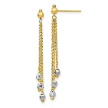 14K Two-tone Gold Cable Chain Faceted Bead Earrings - (B41-734)