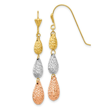 14K Tri-Color Gold Puff Teardrop Dangle Earrings - (B42-629) 14K Tri-Color Gold Puff Teardrop Dangle Earrings - (B42-629)