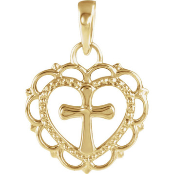 14K Yellow Gold Youth Heart with Cross Pendant - (B16-393) 14K Yellow Gold Youth Heart with Cross Pendant - (B16-393)
