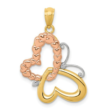 14K Two-tone Gold Butterfly & Hearts Pendant - (A83-694) 14K Two-tone Gold Butterfly & Hearts Pendant - (A83-694)