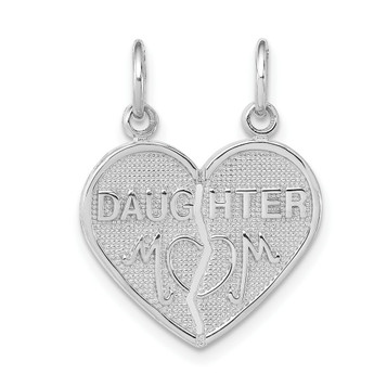 Daughter - Mom 2 Piece Heart Pendant Charm - Break-a-part - 14K White Gold - (A84-116)