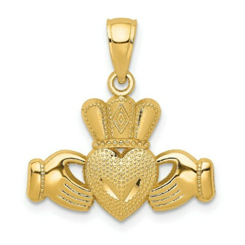 14K Yellow Gold Polished & Textured Claddagh Pendant - (A84-133) 14K Yellow Gold Polished & Textured Claddagh Pendant - (A84-133)