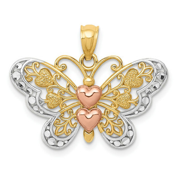 14K Yellow Gold & White Rhodium Two-tone Butterfly Pendant - (A84-382) 14K Yellow Gold & White Rhodium Two-tone Butterfly Pendant - (A84-382)