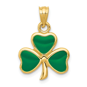 14K Yellow Gold Enameled 3 Leaf Clover Pendant - (A84-733) 14K Yellow Gold Enameled 3 Leaf Clover Pendant - (A84-733)