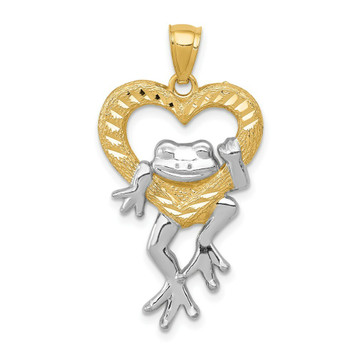 14K Yellow Gold and Rhodium Diamond-cut Frog In Heart Pendant - (A85-232) 14K Yellow Gold and Rhodium Diamond-cut Frog In Heart Pendant - (A85-232)