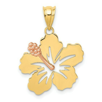 14K Yellow Gold Yellow & Rose Gold Hibiscus Flower Pendant - (A85-476) 14K Yellow Gold Yellow & Rose Gold Hibiscus Flower Pendant - (A85-476)