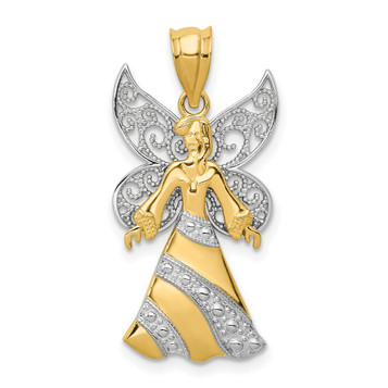 14K Yellow Gold Yellow & White Gold Two-tone Angel Pendant - (A85-506) 14K Yellow Gold Yellow & White Gold Two-tone Angel Pendant - (A85-506)