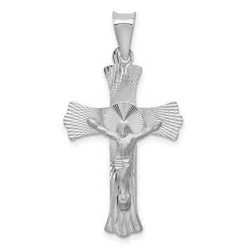 Crucifix Pendant with Textured Ray Pattern Cross and Budded Ends - 14K White Gold - (A86-110) Crucifix Pendant with Textured Ray Pattern Cross and Budded Ends - 14K White Gold - (A86-110)